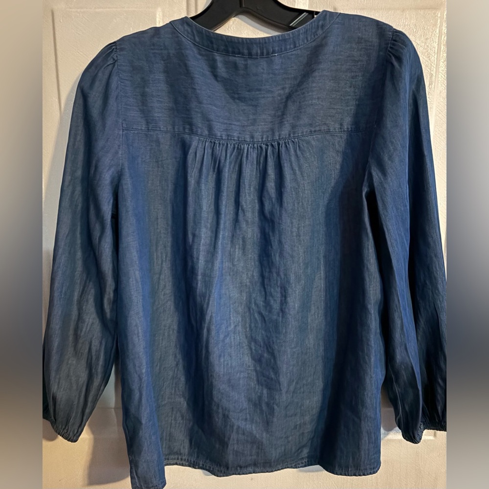 LOFT Blue Chambray Pintuck Button-Up Blouse - Picture 2 of 4